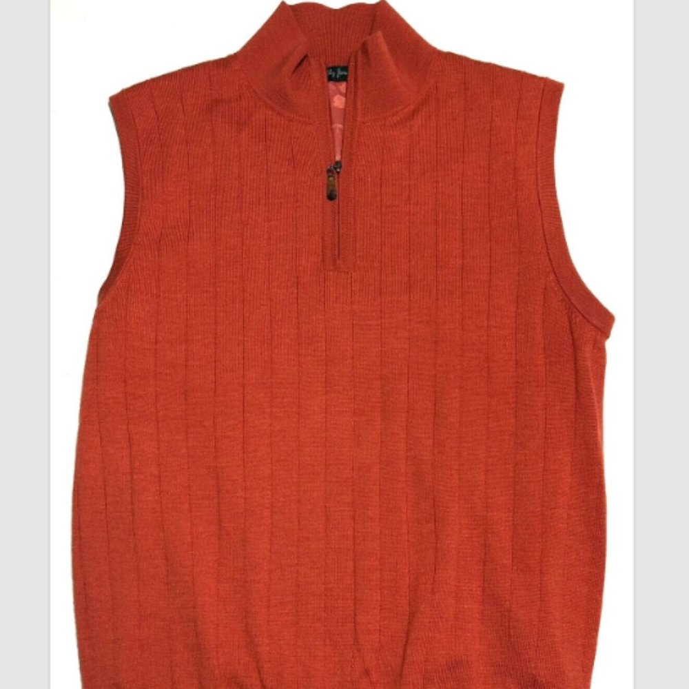 Bobby Jones Mens Medium Vest 100% Merino Wool 1/4 Zip Golf Sweater Lined
